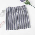 Romwe Single Breasted Striped Skirt