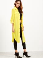 Romwe Yellow Roll Tab Sleeve Button Up Duster Coat