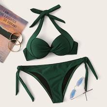 Romwe Twist Underwire Top With Tie Side Bikini Set