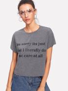 Romwe Slogan Print Heather Knit Tee