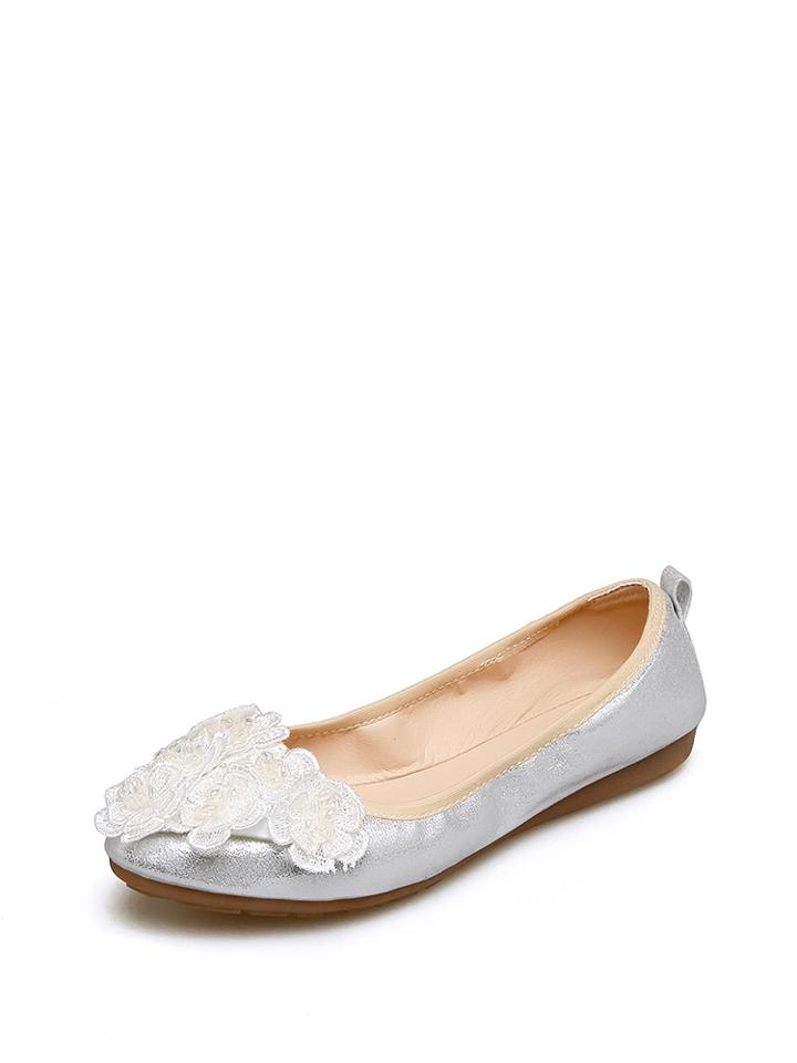 Romwe Flower Embellished Pu Flats