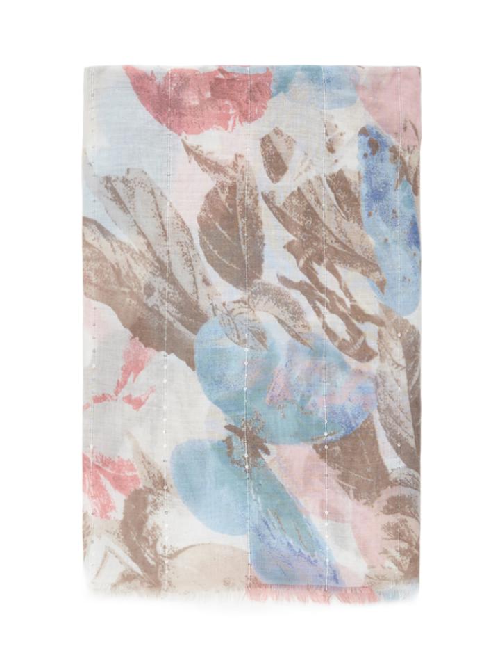Romwe Frayed Trim Leaf Print Scarf