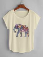 Romwe Cap Sleeve Elephant Print Tshirt