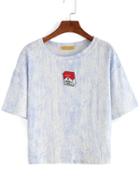 Romwe Embroidered Cigarette Box T-shirt - Blue