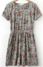 Romwe Short Sleeve Pastel Floral Print Dress