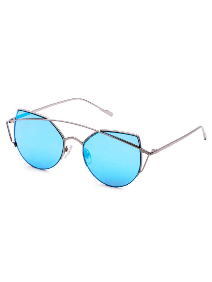 Romwe Silver Frame Sky Blue Lens Cat Eye Sunglasses