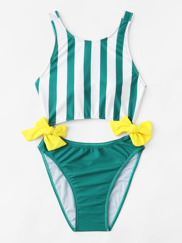 Romwe Striped Knot Swimsuit