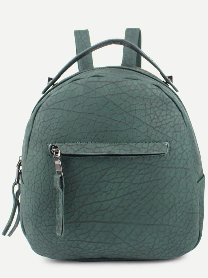 Romwe Green Pebbled Faux Leather Dome Backpack
