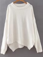 Romwe White Ribbed Trim Drop Shoulder Asymmetrical Knitwear
