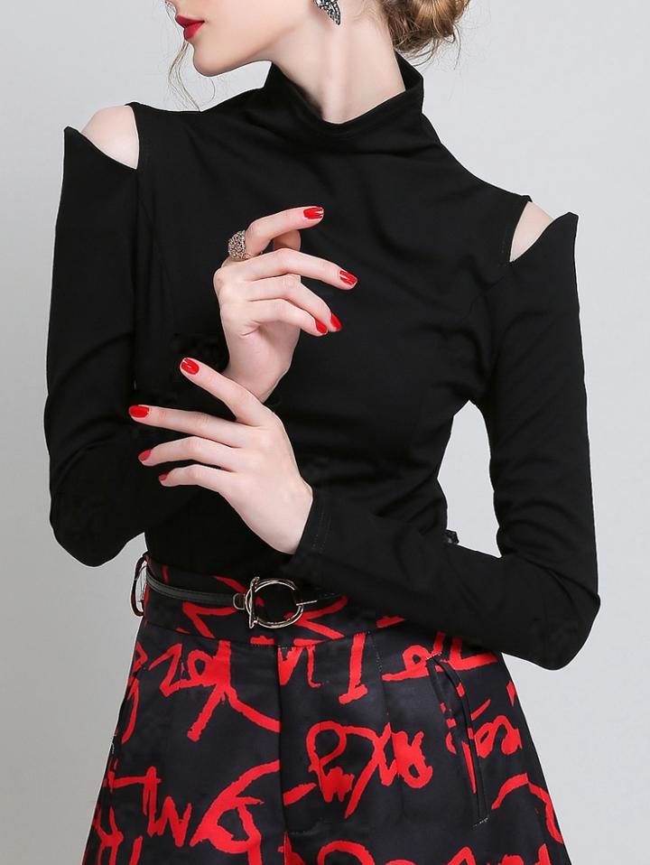Romwe Turtleneck Long Sleeve Cutout Top