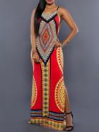 Romwe Spaghetti Strap Backless Geometric Print Split Dress