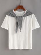 Romwe Striped Scarf Attached T-shirt