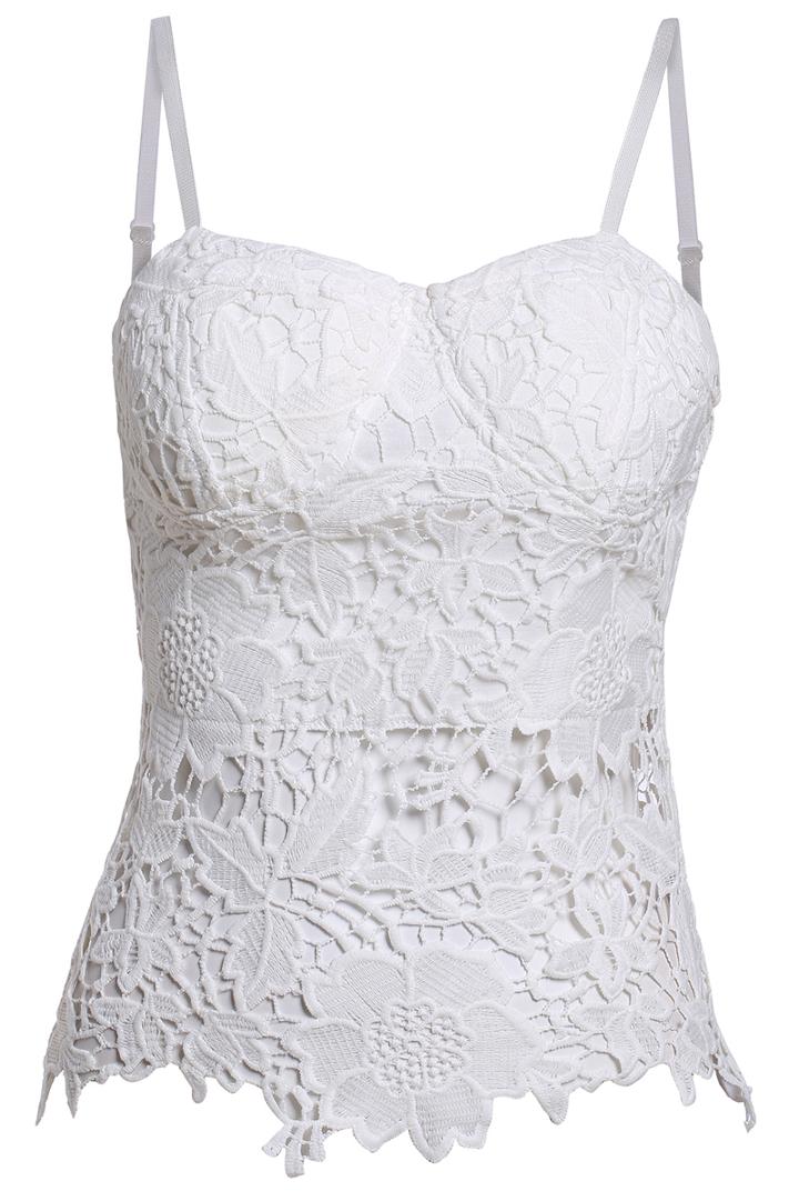 Romwe Spaghetti Strap Lace White Vest