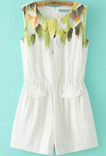 Romwe Round Neck With Pockets Florals Jumpsuit