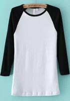 Romwe Round Neck Slim Black And White T-shirt