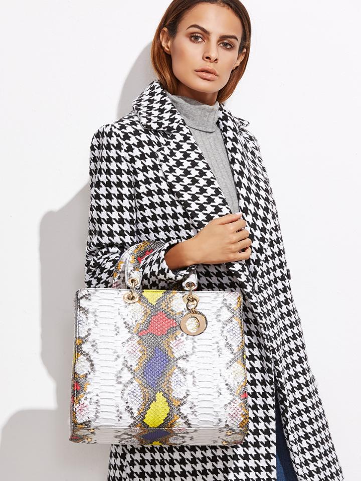 Romwe Colorful Snakeskin Leather Box Handbag