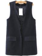Romwe Covered Button Split Side Black Vest With Pockets