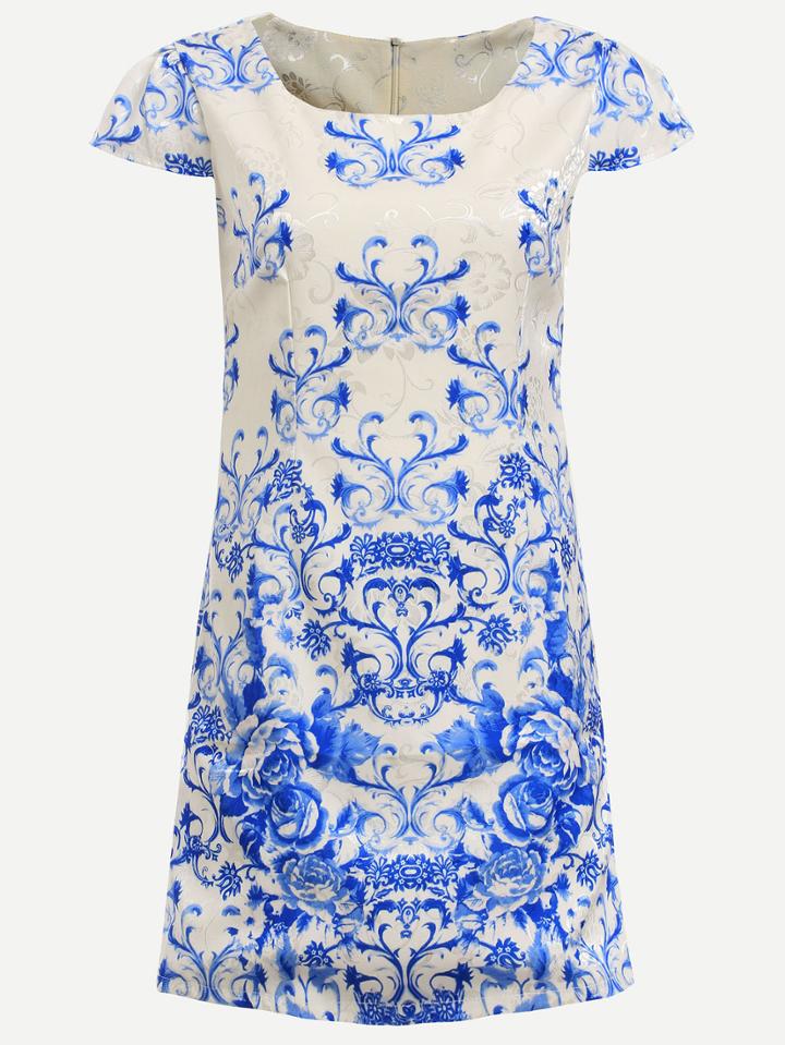 Romwe White Flower Print Shift Dress