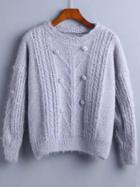 Romwe Grey Pompom Detail Drop Shoulder Sweater