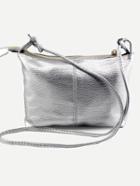 Romwe Faux Leather Top Zip Crossbody Bag - Silver