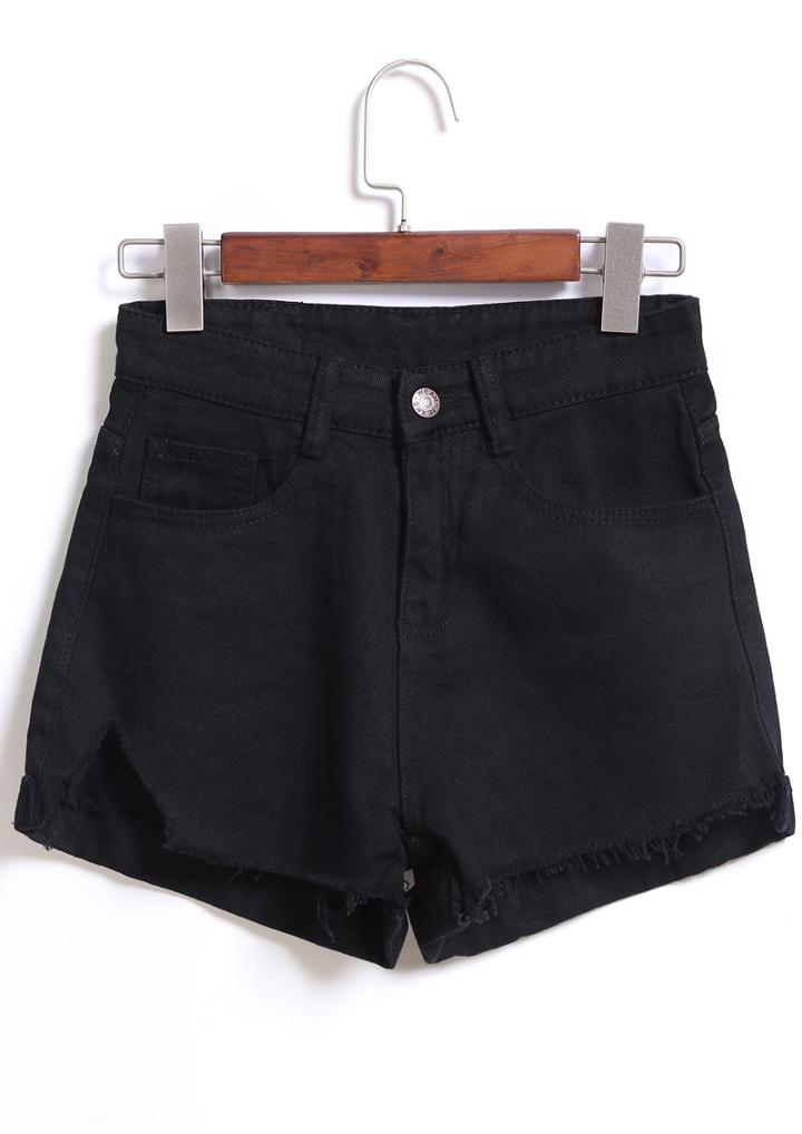 Romwe Cut Out Denim Black Shorts