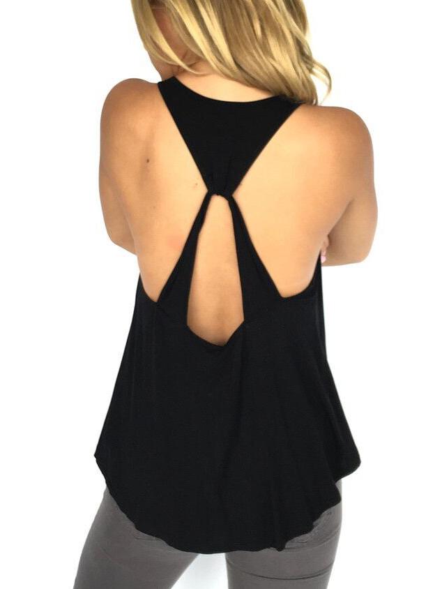 Romwe Black Cut Out Tank Top