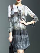 Romwe Multicolor Crew Neck Furcal Print Dress