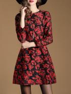 Romwe Red Sheer Jacquard Pockets A-line Dress