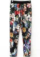 Romwe Elastic Waist Floral Loose Pant