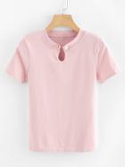 Romwe Cut Out Neck Pearl Detail Tee