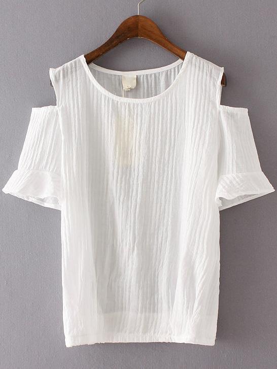 Romwe White Cold Shoulder Slim Blouse