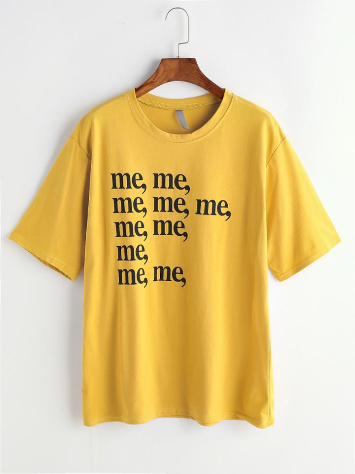 Romwe Yellow Letter Print T-shirt