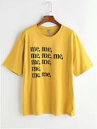 Romwe Yellow Letter Print T-shirt