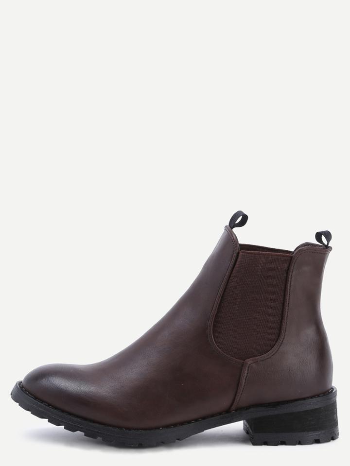 Romwe Coffee Elastic Mid Heeled Ankle Boots