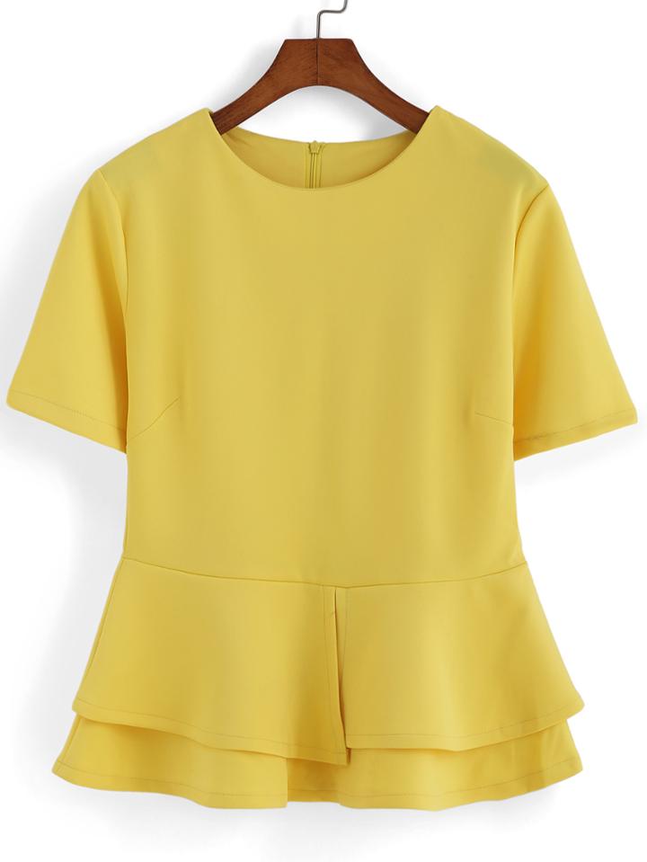 Romwe Peplum Hem Back Zipper Top