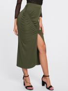 Romwe Split And Ruched Front Skirt
