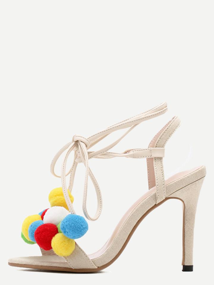 Romwe Apricot Peep Toe Pom Pom Gladiator Sandals