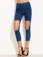 Romwe Navy Distressed Ripped Jeans