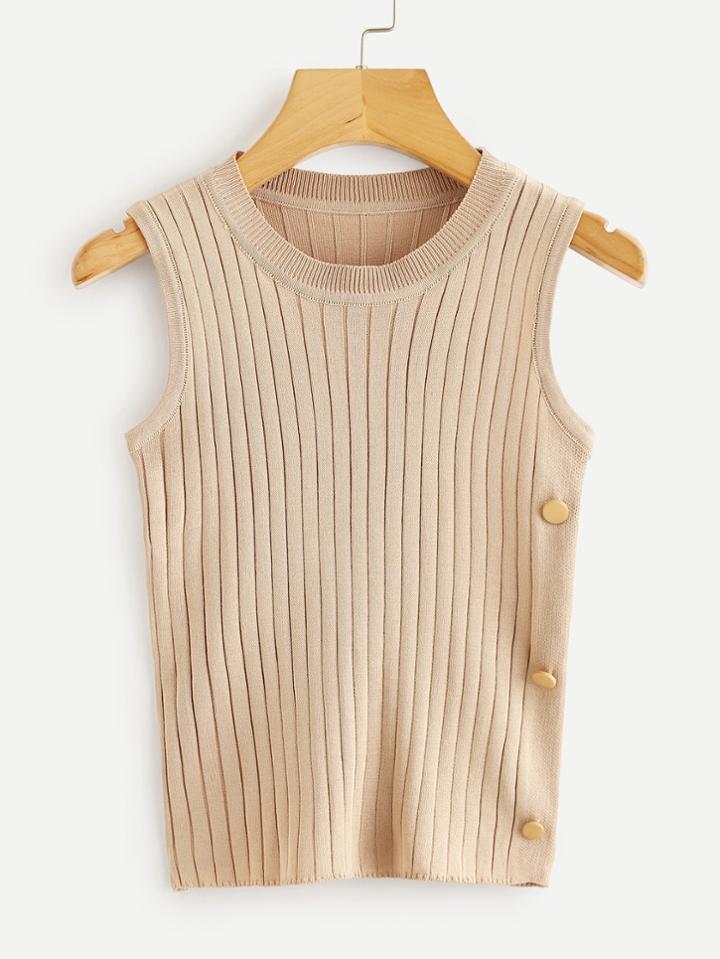 Romwe Button Detail Ribbed Knit Vest