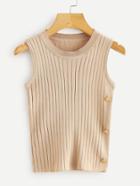 Romwe Button Detail Ribbed Knit Vest