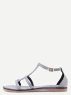 Romwe Grey Peep Toe Buckle Strap Sandals