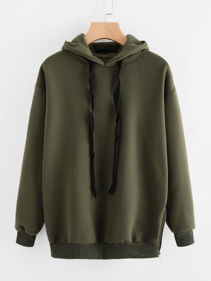 Romwe Zip Side Drawstring Hoodie