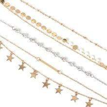 Romwe Star & Disc Chain Anklet Set 4pcs
