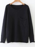 Romwe Black Rolled Trim Ripped Knitwear With Pocket