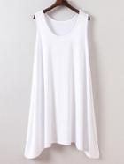 Romwe White Sleeveless Asymmetric Shift Dress