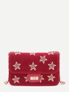 Romwe Star Embroidery Suede Chain Crossbody Bag