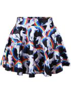 Romwe Rainbow Horse Print Flare Skirt