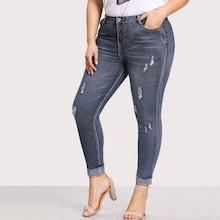 Romwe Plus Dual Pocket Back Ripped Jeans