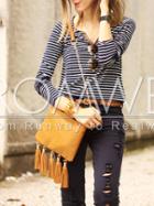 Romwe Blue Striped Loose T-shirt