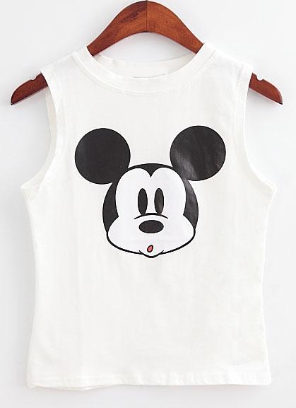 Romwe Mickey Print White Tank Top